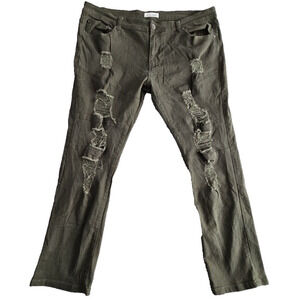 Blind Trust Jeans Men's 42x32 Green Stretch Denim Distressed Streetwear Lined